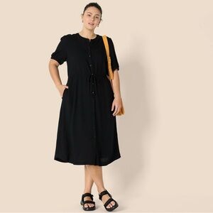 Amazon Essentials Black Midi Button-Front Dress